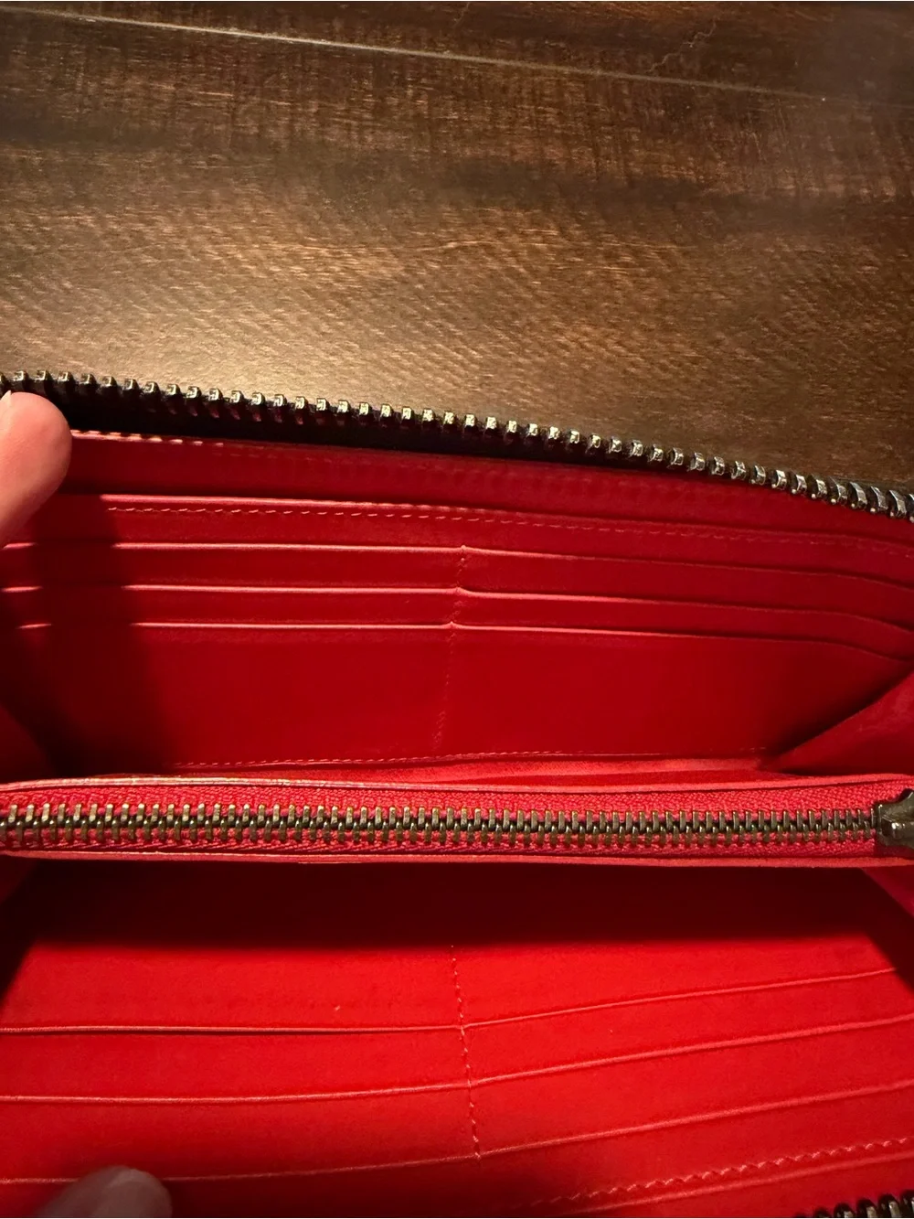 Authentic Christian Louboutin Red Leather Zip Wallet Interior